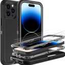 for iPhone 14 Pro Max Case, Military Grade 3 in 1 Heavy Duty Shockproof/Drop Proof/Dust Proof Case with 2Pcs Tempered Glass Screen Protector (Black/Grey)