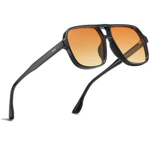 Freckles Mark Retro Aviator Sunglasses for Mens Womens Double Bridge Vintage 70s Square Glasses F9757