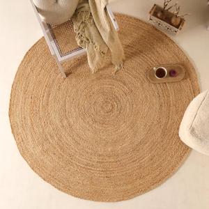 Handwoven 6FT Round Natural Jute Area Rug Rustic Reversible Solid Farmhouse Rug for Bedroom Living Room Dining Room and Office