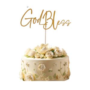 God Bless Cake Topper - Gold Glitter Cake Decorations for Baptism, First Holy Communion, and Christening Celebrations