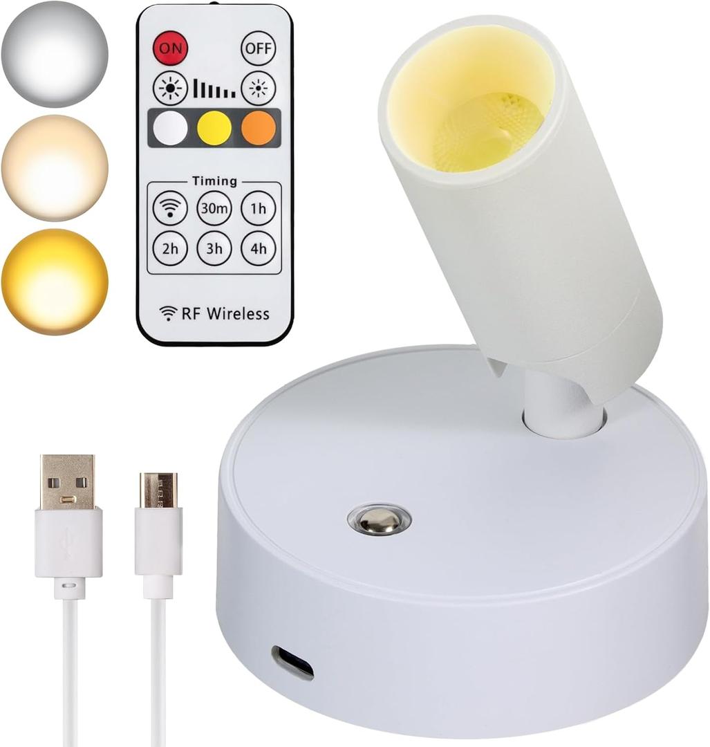 LED Wireless Spotlights with Remote Up Lights Indoor Dimmable Picture Light Battery Operated with Timer, Rechargeable Spot Lights Accent Uplighting for Plant Wall Art Dartboard 2pc