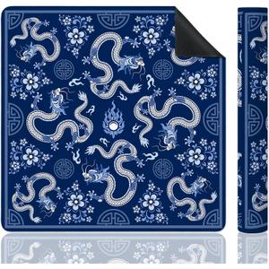 3 x Blue Chinese Dragon Mahjong Mat 31.5"x31.5", Traditional Oriental Chinoiserie Non-Slip Mahjong Mat Accessories for Dominoes Poker Card Board and Tile Games Gifts