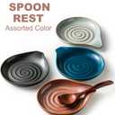Spoon Rest, Porcelain Drip Tray for Multiple Utensils, Cooking&Large Spoon Holder for Stove Top, Modern Farmhouse Kitchen Decor Utensil Holder for Spoons, Ladles, Tongs&Spatula, Black