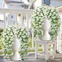 Artificial Hanging Flowers for Outdoors, 4 PCS 600 Blooms UV Resistant Morning Glory Faux Silk Vines, No-Odor Realistic Fake Plants for Garden Planter Porch Patio Decoration, White