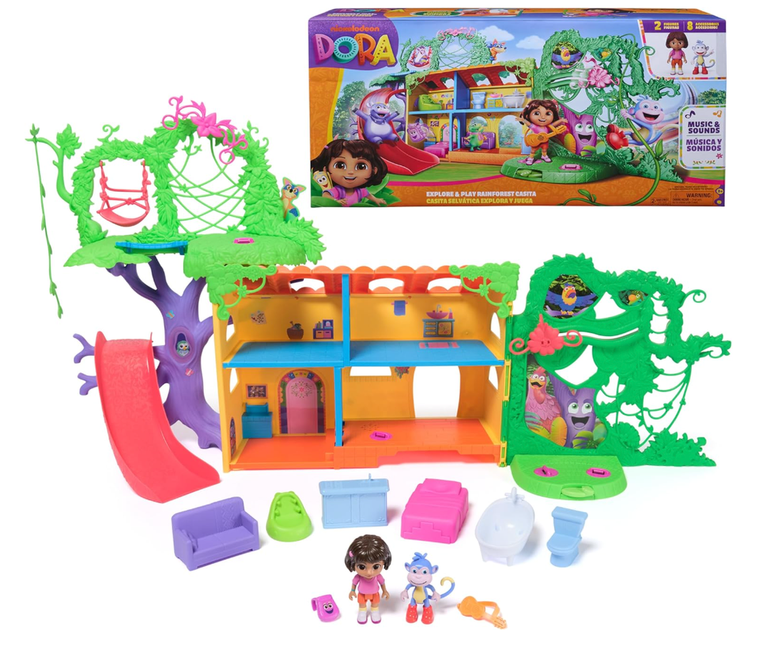 Dora, Explore & Play Rainforest Casita Playset, Dora & Boots Figures, Dollhouse Furniture, Bilingual Phrases, Kids Toys for Girls & Boys Ages 3 and Up