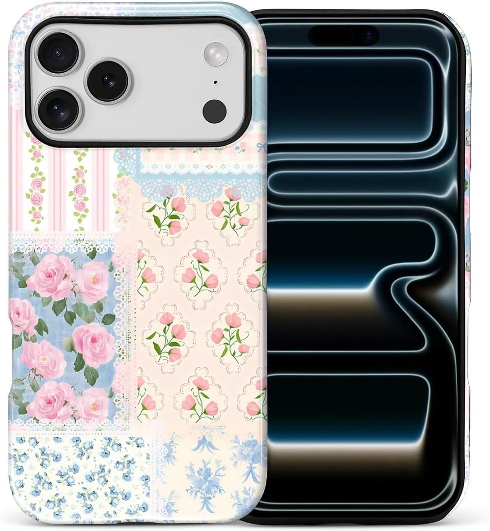 Case for iPhone 17 Pro Max, Hybrid 2-Layer Case, Military-Grade Protection Durable Shockproof Anti-Scratch Phone Case, Floral Lace Patchwork