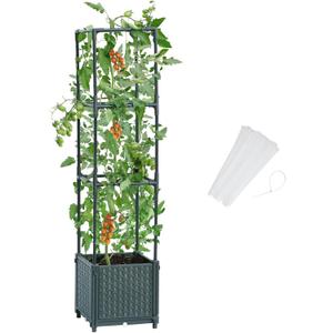 LINEX Raised Garden Bed Planter Box with Trellis, 41.3 Tomato Planters for Climbing Plants Vegetable Vine Flowers Outdoor Patio, Tomatoes Cage w/Self-Watering (9.84*9.84*41.3 inch)