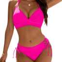 Blooming Jelly Womens Bikini Sets Cheeky Two Piece Swimsuit Push Up Adjustable Straps Bathing Suit String Swim Suits (Large, Hot Pink)