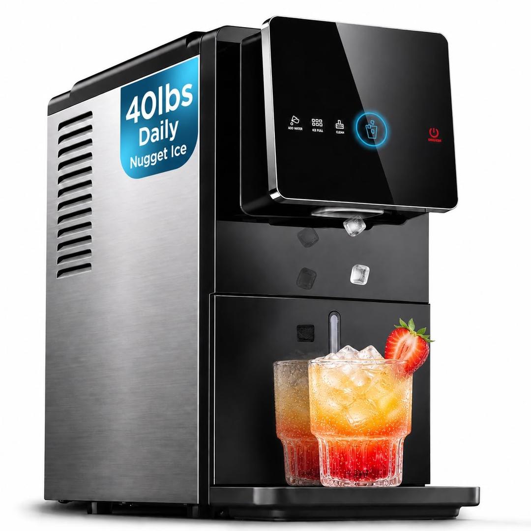 Marsail Nugget Ice Maker Countertop, Self Dispensing Ice Machine with Auto Drop System, Self Cleaning Portable Ice Maker, 40 lbs/Day Soft Chewable Nugget Ice for Home Kitchen Party