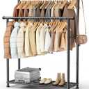 MISSLO Double Rods Garment Rack Heavy Duty Clothing Rack for Hanging Clothes Portable Clothes Organizer for Bedroom, Living Room, Clothing Store (Matte Black)
