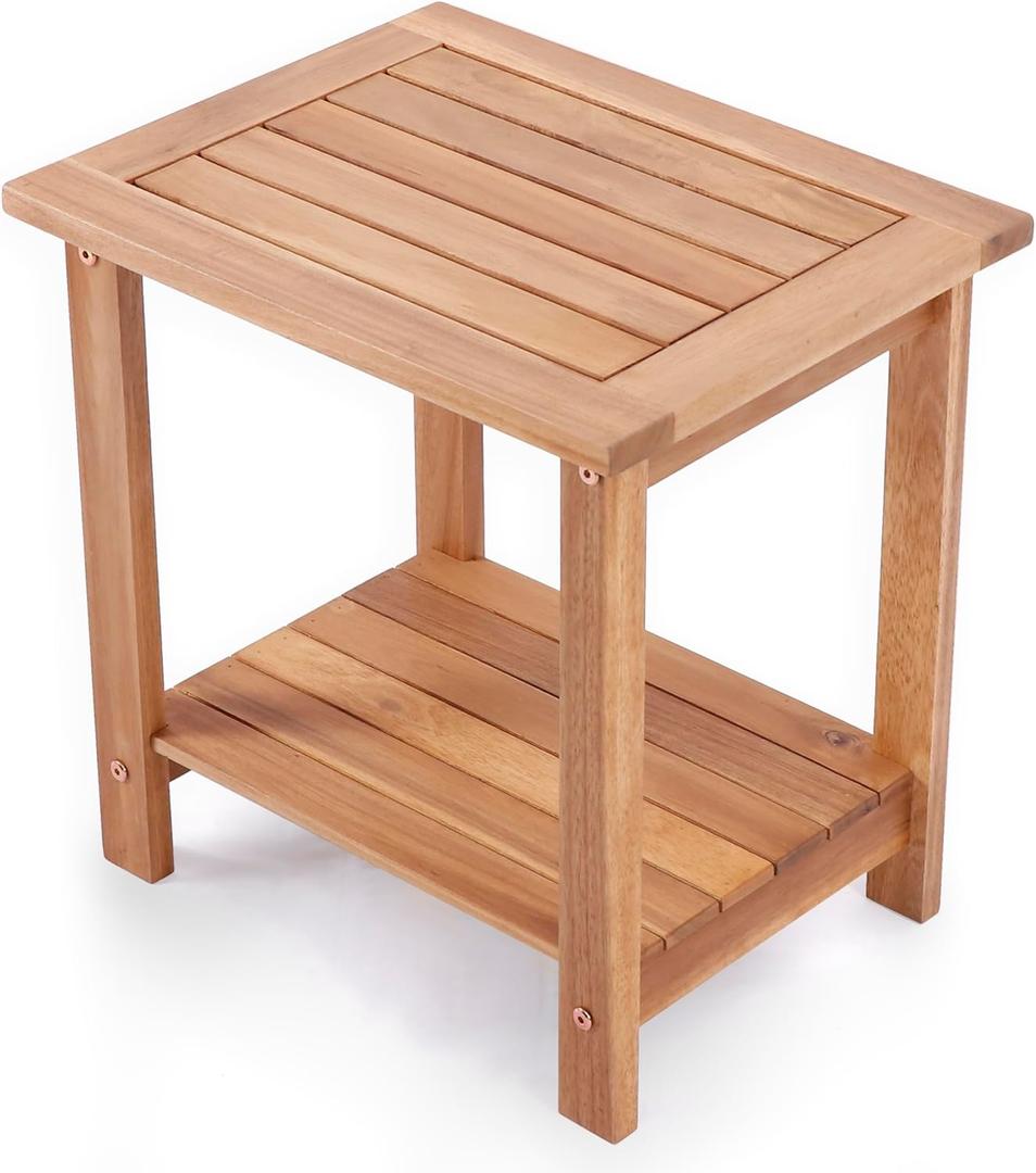 VICTORY RELAX Double Adirondack Side Table, Weather-Resistant Rectangular End Table for Patio, Garden, Lawn, and Living Room. Ideal as a Stylish Indoor and Outdoor Side Table Companion, Natural