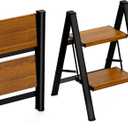 HBTower Step Ladder,Lightweight Aluminum Folding Step Stool with Anti-Slip Wide Pedal,330lbs Capacity Step Ladder for Household,Kitchen,Office - BlackWoodgrain