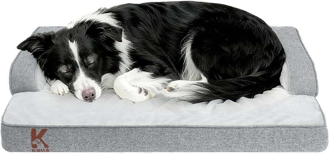 KSIIA Washable Dog Bed Medium Size Dog U-Shaped Bolster Pet Couch with Removable Waterproof Cover, Non-Slip Bottom and Egg-Crate Orthopedic Foam Pet Bed, 35 x 22 Inch, Gray (Light Grey) KSIIA Washable Dog Bed Medium Size Dog U-Shaped Bolster Pet Couch with Removable Waterproof Cover, Non-Slip Bottom and Egg-Crate Orthopedic Foam Pet Bed, 35 x 22 Inch, Gray (Light Grey)