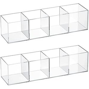 Epakh 1 Pieces 4 Compartment Acrylic Cube Organizer 4 Section Clear Acrylic Pencil Holder Small Drawer Organizer for Makeup Brush Crayon Desk Home Office Back to School Supplies, Clear