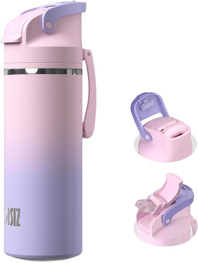 OISIZ Insulated Water Bottle 20 oz with 2 in 1 Spout and Straw Lid,One Click Safety Lock,100% Leakproof,Keep Cold 24H,Vacuum Stainless Steel Water Bottle for School,Travel and Sports,Dishwasher Safe (Violet)