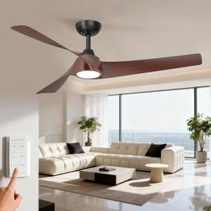 TALOYA 52 inch Modern Ceiling fans with Lights and remote, 3 Curved Blades | Quiet, Dimmable, Reversible, 3000K-6500K, Outdoor Ceiling fan For Living Room, Bedroom, Patio, Farmhouse, Dark Walnut
