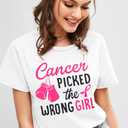 FAYALEQ Cancer Shirt Women Breast Cancer Shirts Pink Ribbon Breast Cancer Awareness T-Shirts Letter Print Inspirational Tees (White, XL)