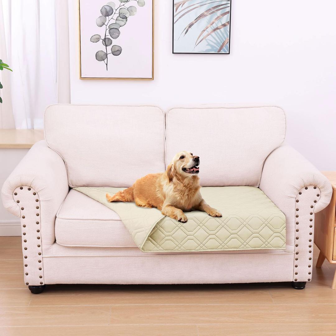 hyha Waterproof Dog Bed Blanket, Soft Pet Blankets, Waterproof Couch Cover for Dogs, Reversible Sofa Covers Washable for Furniture (40x90 Inch, Beige/Beige)