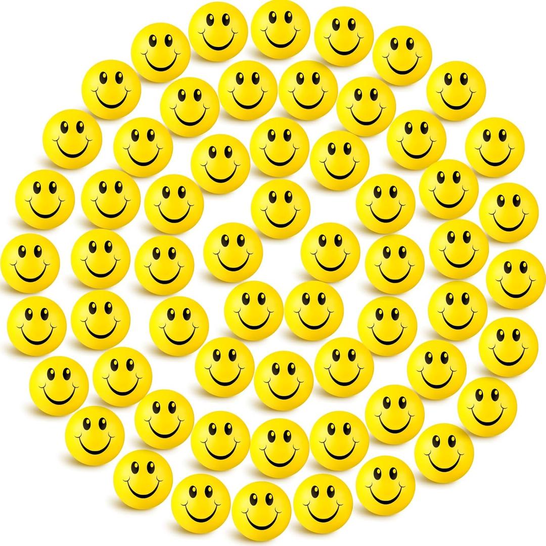 Skylety 100 Pieces Mini Smile Face Stress Balls Funny Stresbe Happy Foam Soft Colored Smile Toys for Adults 1.2 Inch Relief Balls for Anxiety(Yellow)