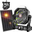 20000mAh Solar Fan with LED Lantern, Camping Fan with Solar Panel, 7W Rechargeable Powered for Outside, Quiet Battery Operated Tent Fan for Picnic, Barbecue, Fishing, Travel (Black)