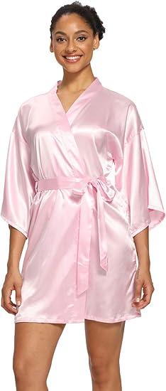 Women's Satin Robes Floral Bridesmaid Robes Short Silk Kimonos Sleepwear, Size 12