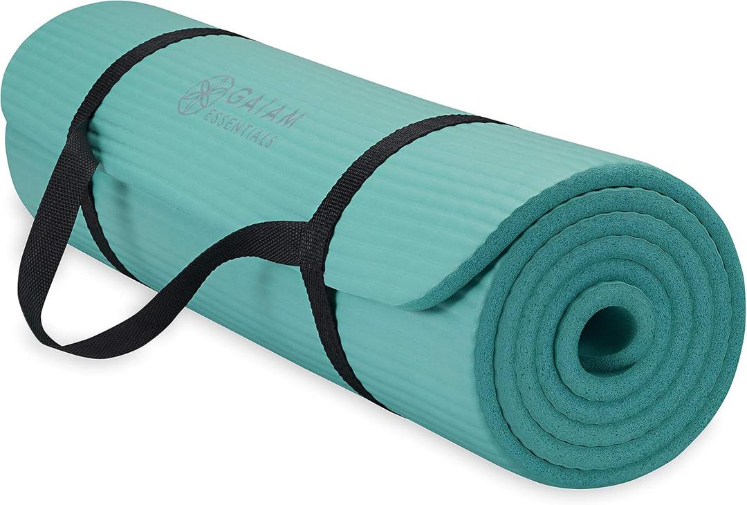 Gaiam Essentials Thick Yoga Mat Fitness & Exercise Mat with Easy-Cinch Yoga Mat Carrier Strap, 72"L x 24"W x 2/5 Inch Thick (Teal)