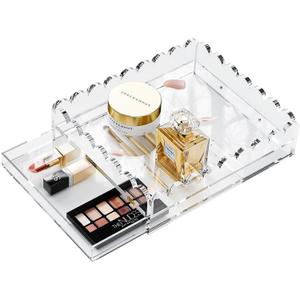 Scalloped Acrylic Tray for Makeup, 10" x 12" Organized Tray Insert Upgraded 1" Height Drawer, Large Rectangular Clear Acrylic Tray for Needlepoint Lipsticks Jewelry Customizable Photos Art Display