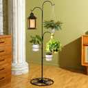 Blulu 34-55 Inch Adjustable Black Iron Shepherd Hook with Base Indoor Outdoor Hanging Plant Stand Wind Chime Stand Bird Feeder Flower Basket for Garden Plants Weddings Event Home Christmas Decor