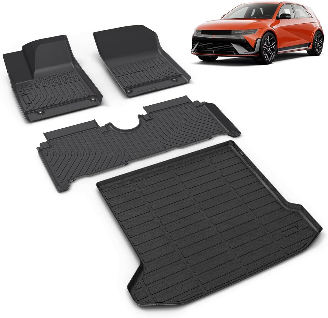 All Weather Car Floor Mats & Cargo Liner Set Fit for Hyundai Ioniq 5 N 2025 Floor Liners Trunk Liner Ioniq 5 N Cargo Mat Accessories Black, 3)For Hyundai Ioniq 5 N 2025 Full Set