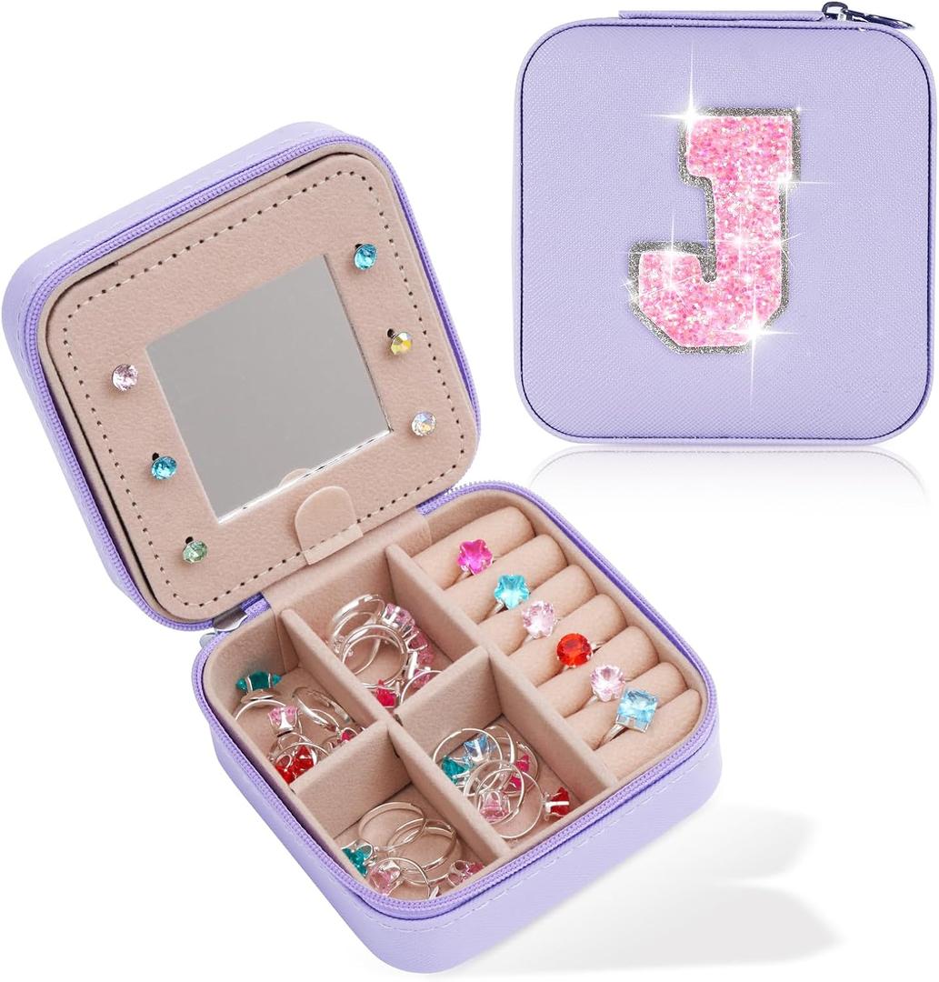 Uygafly Travel Jewelry Case - Personalized Jewelry Box for Women,Small Jewelry Organizer Cute Jewelry Organizers and Storage Aesthetic,Travel Essentials Birthday Gifts for Girls Women | Lavender,J