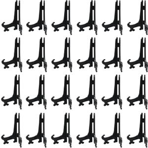 Murtenze 24 Pack Plastic Easel Plate, Display Stands Picture Frame Holder, Mini Easel for Weddings/Home Decoration(4 Inch,Black)