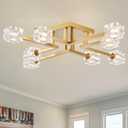 8-Light Gold Sputnik Chandelier Semi Flush Mount Ceiling Light Fixture, Modern Farmhouse Chandeliers for Dining Room Bedroom Kitchen Hallway Office Living Room, 32"