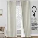 PANELSBURG Off White Linen Blackout Curtains 90 Inches Long Pleated Back Tab Room Darkening Thermal Lined Curtain Panels,Set of 2 (Ivory Cream)