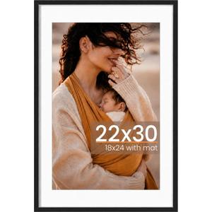 22x30 Picture Frame, Photo Frame with HD Plexiglass, Display Pictures 18x24 with Mat or 22x30 Without Mat for Wall Display, Wall Hanging Photo Frame,1 Pack, Black