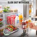 Pull Out Fridge Organizer Bins with Wheels, 8 Dividers, 2-Pack | Clear PET storage bins with handles, rear wheels and adjustable dividers for refrigerator, pantry and cabinet shelves, 15 x 8.6 x 5.63 inches