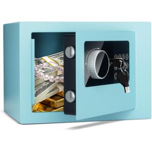 Digital Electronic Money Safe, Steel Security Lock Box with Keypad, Office Hotel Business Jewelry Gun Cash Safe, 0.23 Cubic Feet, 9.06" W x 6.69" D x 6.69" Blue