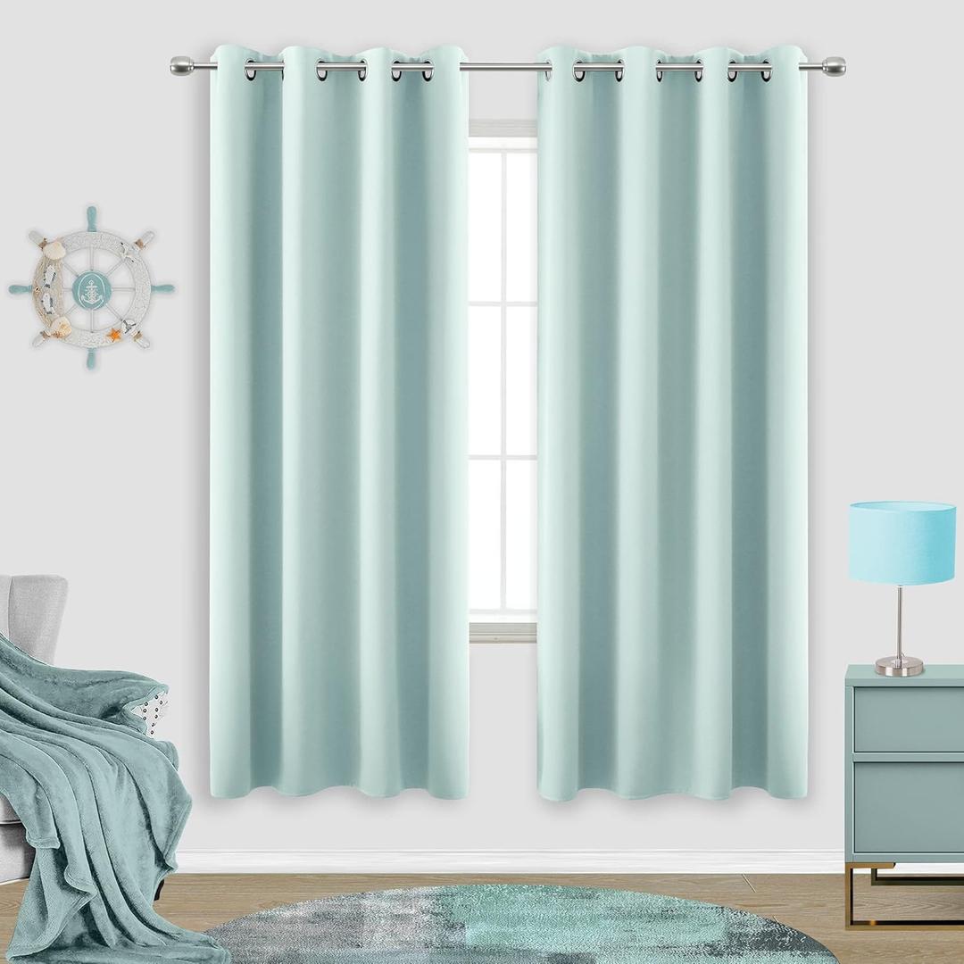 KOUFALL Nursery Curtains Boy Blackout, Thermal Insulated Curtains for Baby Room, Wide 52 x 63 Inch Length, Egg Blue Aqua Pool Green