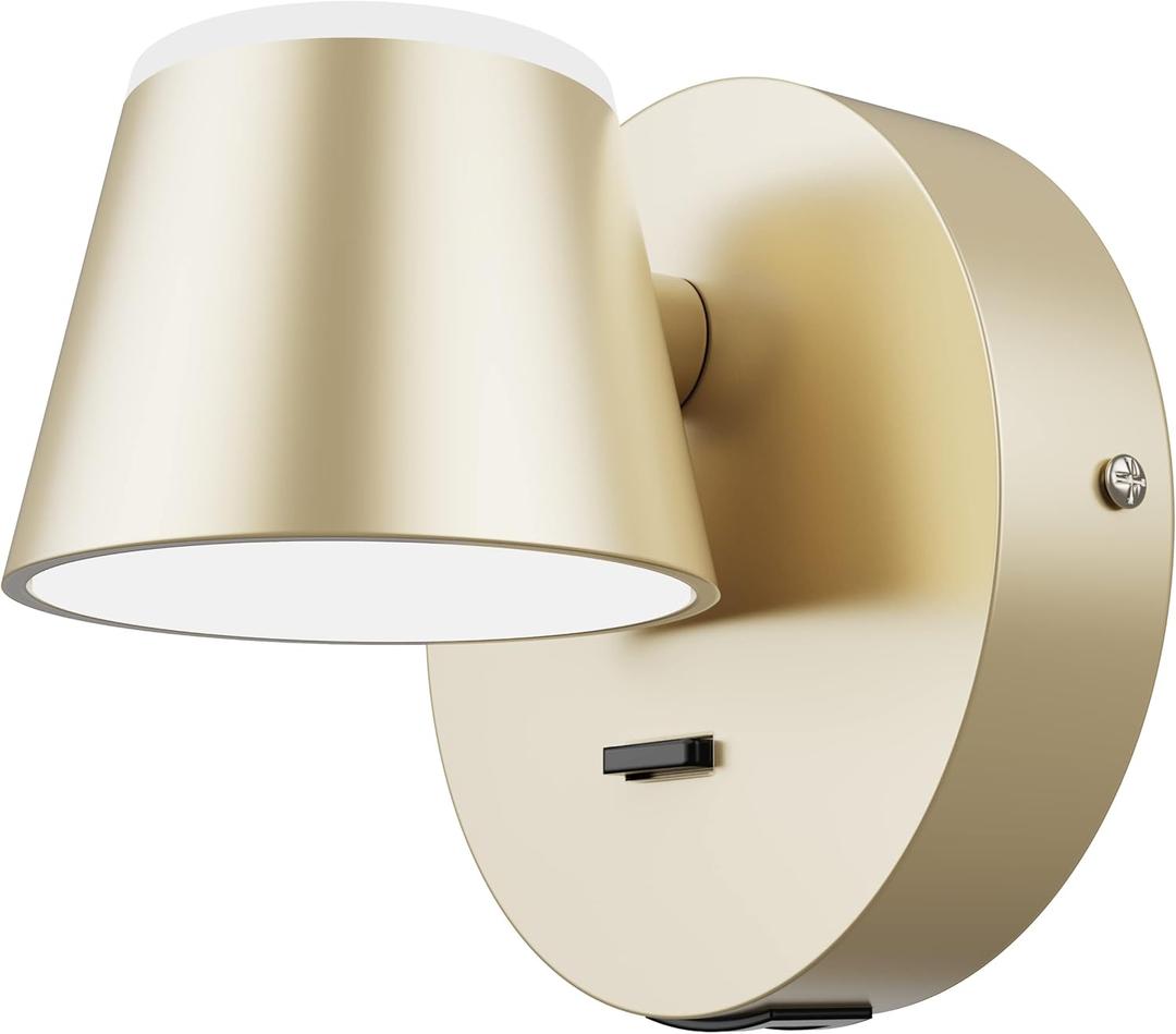 URSOLA Wall Light LED Wall Sconce with On/Off Switch USB Charging Port 110 Volt Hardwired Wall Lamp 350 Rotatable Up Down Sconces Wall Lighting (Champaign)