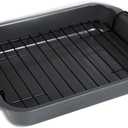 KitCom Bakeware Nonstick Roaster, Nonstick Roasting Pan with Rack, Great For Roast Chicken, Roasts And Turkeys - 15 Inch x 11 Inch (5.8 QT), Gray