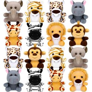 Elcoho 16 Piece Safari Mini Stuffed Jungle Animal Set - Small Stuffed Forest Animal 3.75 Inch Animal Keychain Plush Toys for Kids Birthday Parties