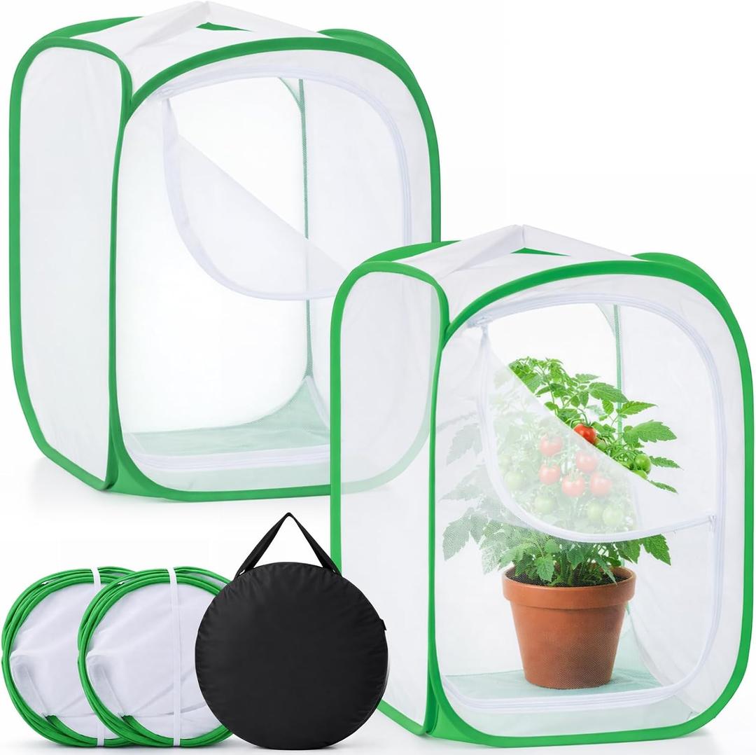 Gilprop 2 Pack Mesh Plant Covers 15.7 x 15.7 x 23.6 Inch Tomato Crop Netting Cage Garden Tents for Plant Protection from Insects Animals Outdoor Tall Crop Cage for Fruit, Vegetables, Flowers and Herbs