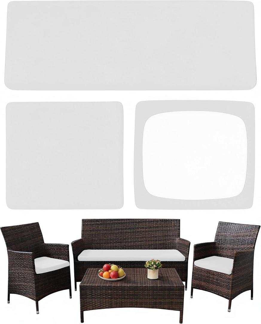 3 Pack Outdoor Cushion Covers Replacement, Waterproof Stretch Patio Seat Slipcovers Fit for 4-Seater Wicker Rattan Conversation Set Loveseat Chair Furniture, Cover Only, White