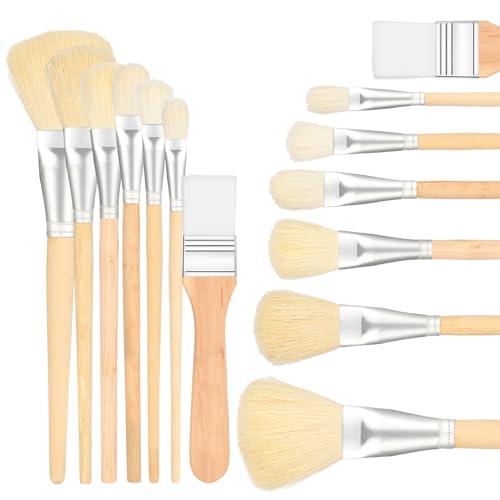 Grevosea Mop Brush for Acrylic Painting, 7 Pieces Versatile Blending Brush Paint Brushes for Acrylic Painting Goat Hair Paint Brush Set for Acrylic Watercolor Oil Painting Face Body Art