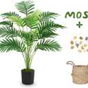 Der Rose Fake Palm Tree 28Inch Tall Fake Plant Potted Faux Areca Artificial Tree with Hand-Woven Baskets with Handles for Indoor Outdoor Home Office Bedroom Porch Balcony Decor