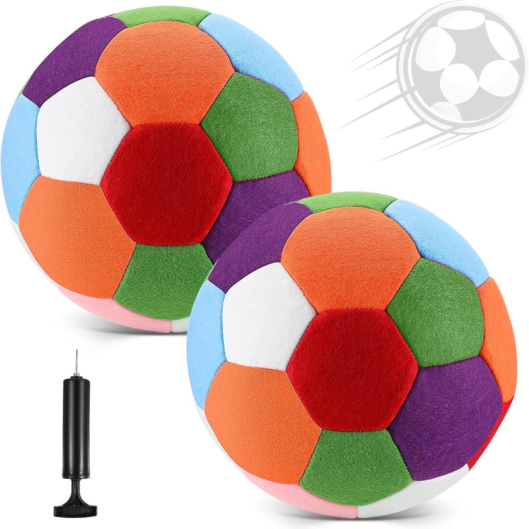 Libima 2 Pcs Soft Indoor Soccer Ball with Pump Felt Official Size 4 Kids Soccer Ball for Silent Dribble Training Inside Home Outdoor Yard for Boys Girls Pets Back to School Sport Gift (Multicolor)