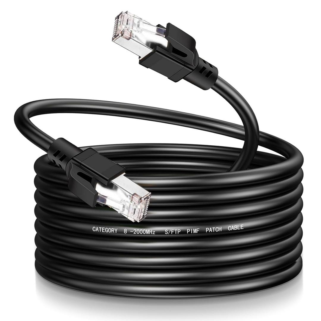 Cat8 Ethernet Cable 400Ft S/FTP Outdoor&Indoor Heavy Duty High Speed 26AWG Internet Network 40Gbps 2000Mhz RJ45 Shielded Connector Weatherproof LAN Cable