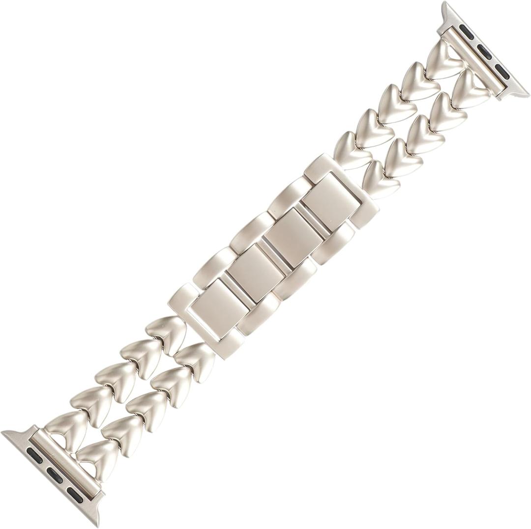 Heart-Shaped Band Compatible for Apple Watch Band 38mm 40mm 41mm 42mm 44mm 45mm 46mm 49mm, Iwatch Band for Women Stainless Steel Metal Strap for iWatch Series 10 9 8 7 6 5 4 3 2 1 SE Ultra