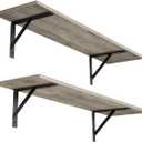 DINZI LVJ Wall Shelves, 23.6 x 7.9 x 6.1 Inch Floating Shelves for Wall, Set of 2, Easy-to-Install Wall Storage Ledges with Sturdy Metal Brackets for Living Room, Bathroom, Kitchen, Gray Wash