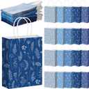 Kolldenn 50 Pcs Blue Wildflower Gift Bags with Handles Paper Floral Goodie Welcome Bag for Wedding Guest Baby Shower Bridal Birthday Party Favor, 5.91 x 3.15 x 8.27 Inches