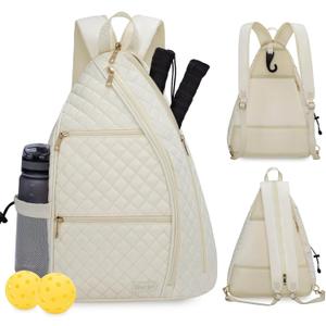 Sucipi Women's Pickleball Backpack - Quilted Crossbody Sling Bag for Tennis & Pickleball Paddle (Medium, Beige)